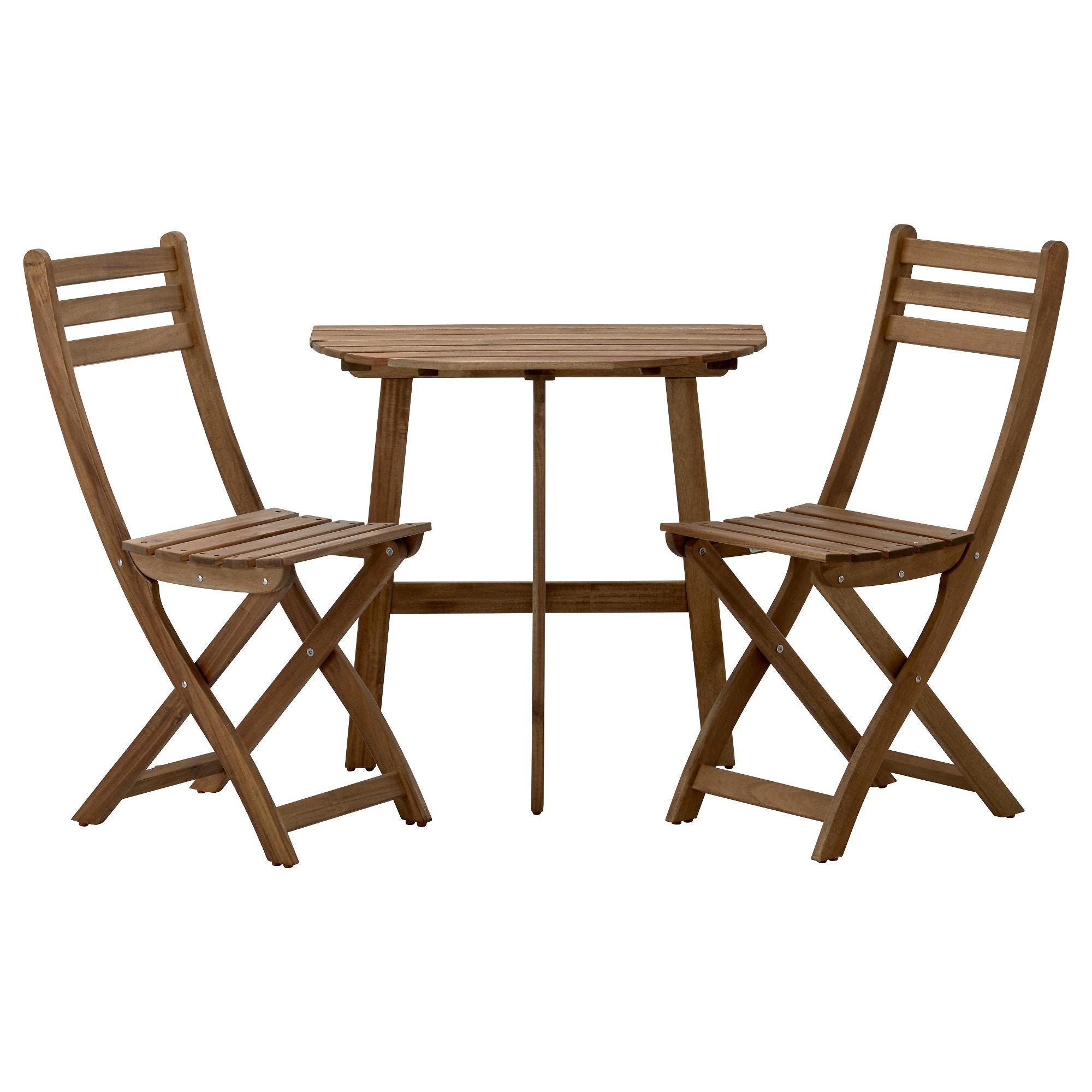 ИКЕА АСХОЛЬМЕН Садовий стіл і 2 розкладних стільця - світло-коричнева морилка, 191.779.18
