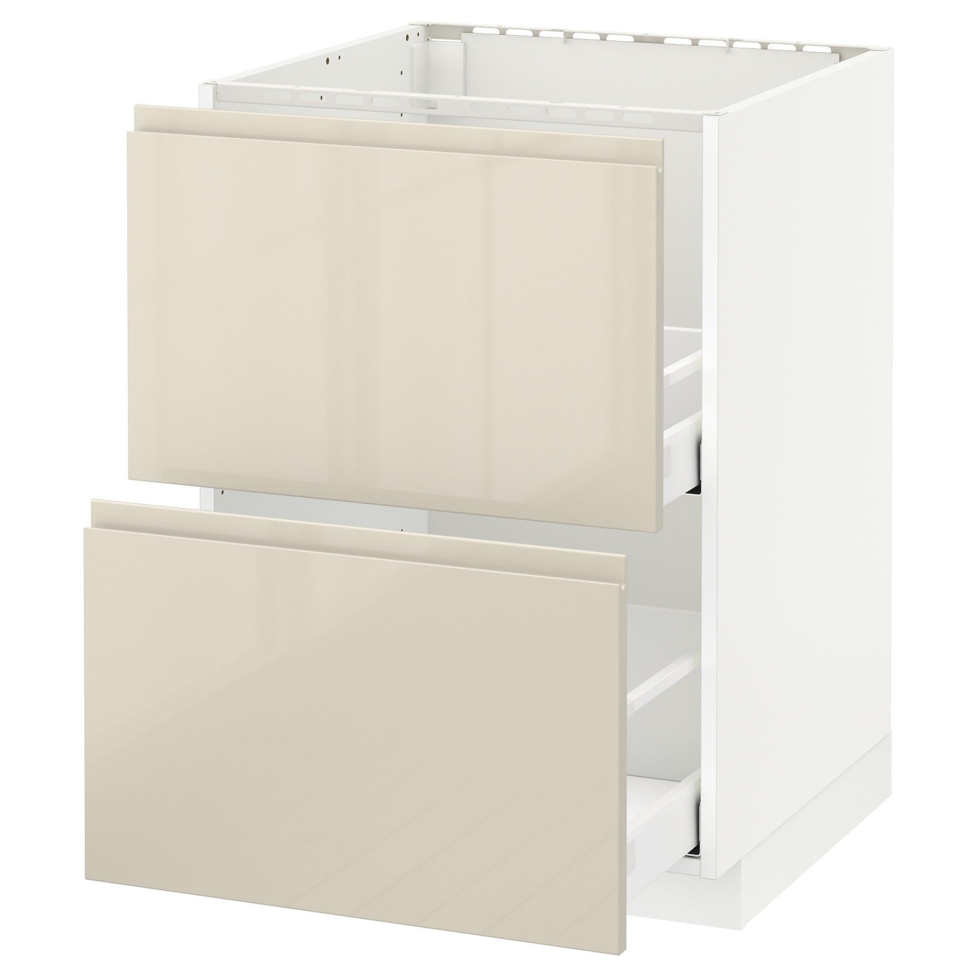 ИКЕА METOD / MAXIMERA Вхідні двері + 2 ящики / 2 ящики - білий / Voxtorp глянсовий світло-бежевий 60x60 см, 091.429.72