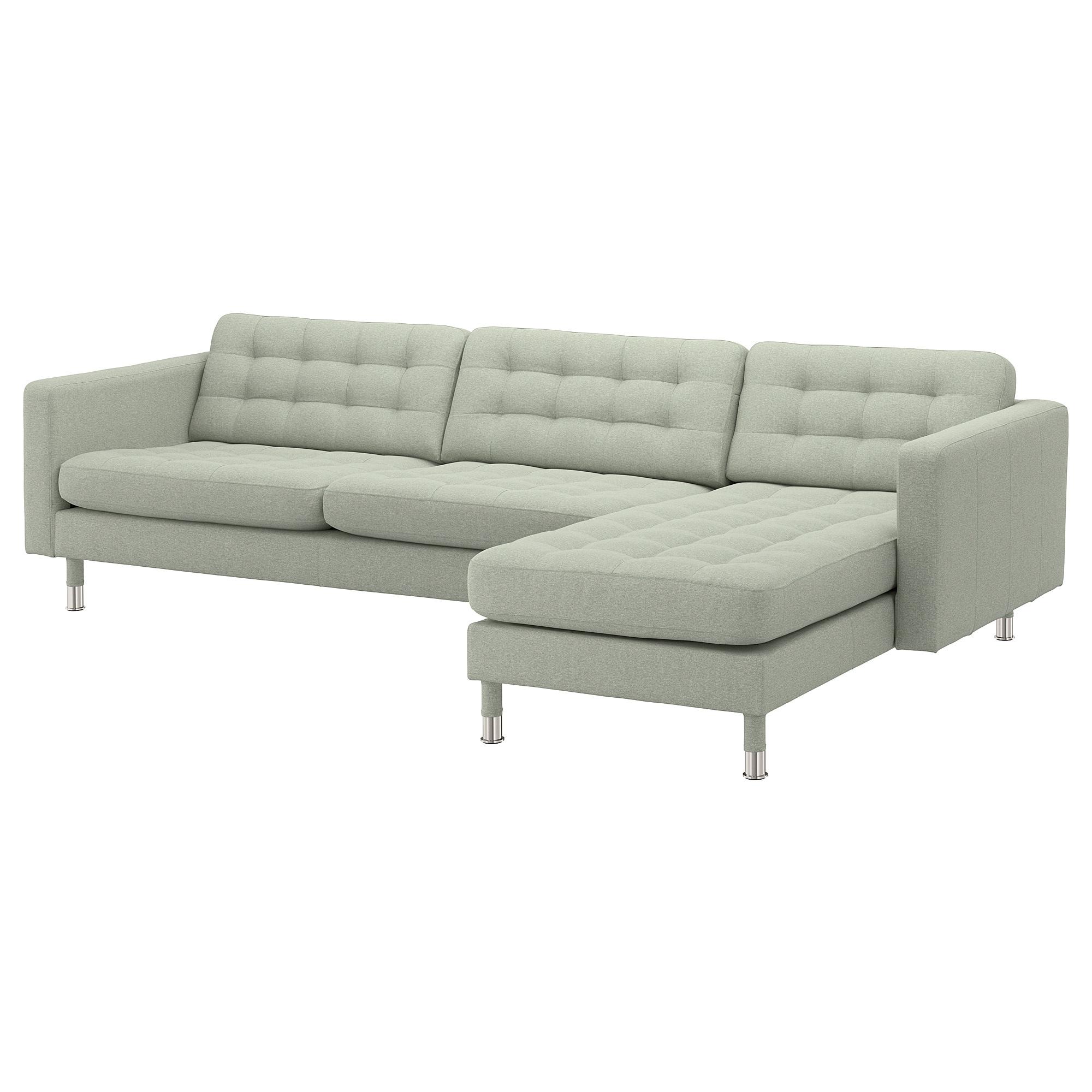 ИКЕА LANDSKRONA 4-місний диван - з шезлонгом / Gunnared світло-зелений / метал, 092.704.55