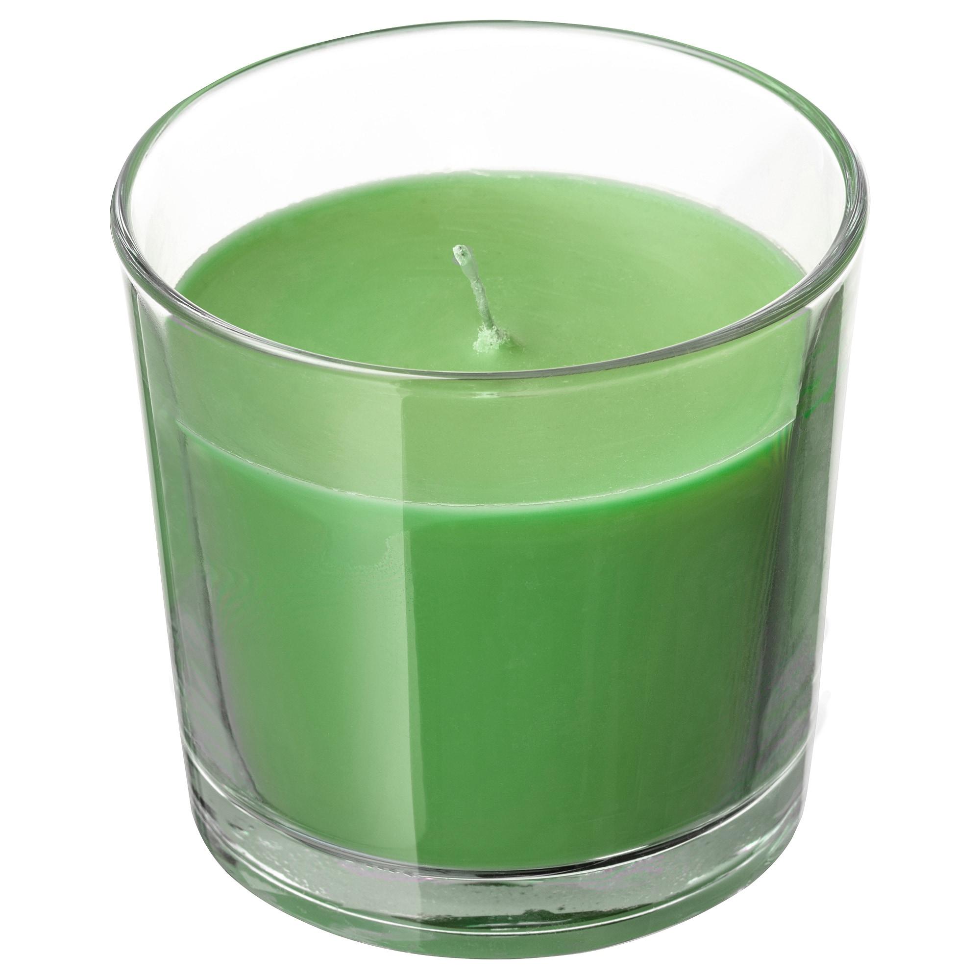 ИКЕА SINNLIG Ароматична свічка в склі - яблуко і груша / зелена 7,5 см, 303.373.93