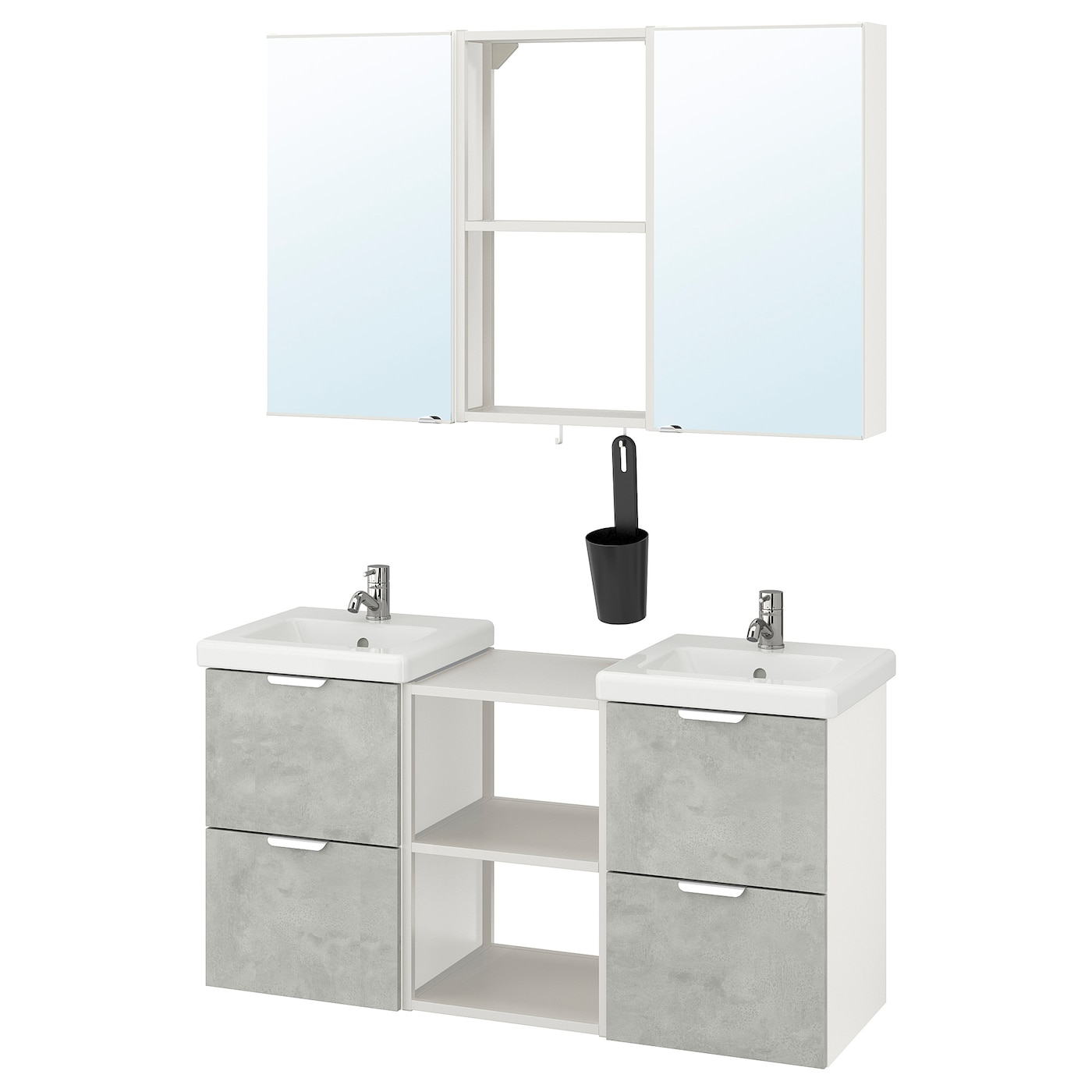 ИКЕА ENHET / TVÄLLEN Меблі для ванної кімнати, набір 22 шт - ефект бетону / білий Pilkån змішувач 124x43x65 см, 093.376.01