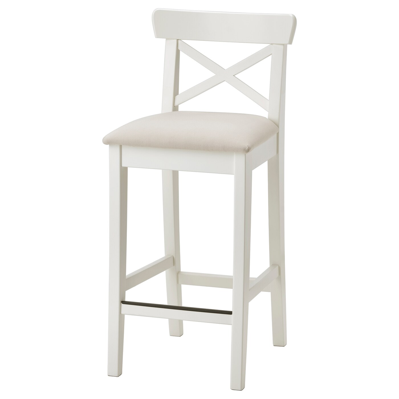 ИКЕА INGOLF Барний стілець зі спинкою - білий / Hallarp бежевий 65 см, 004.787.37