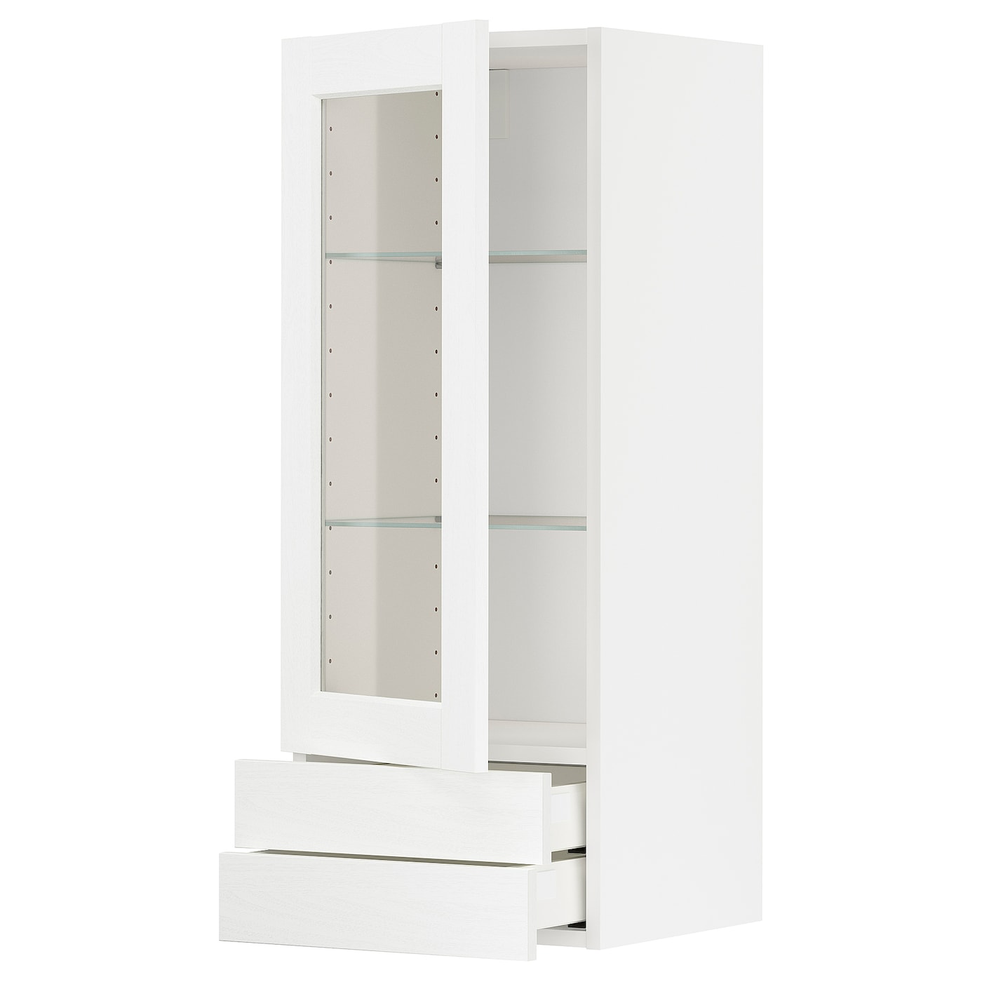 METOD / MAXIMERA Сірі скляні двері / 2 ящики - білий Enköping / біла імітація дерева 40x100 см
