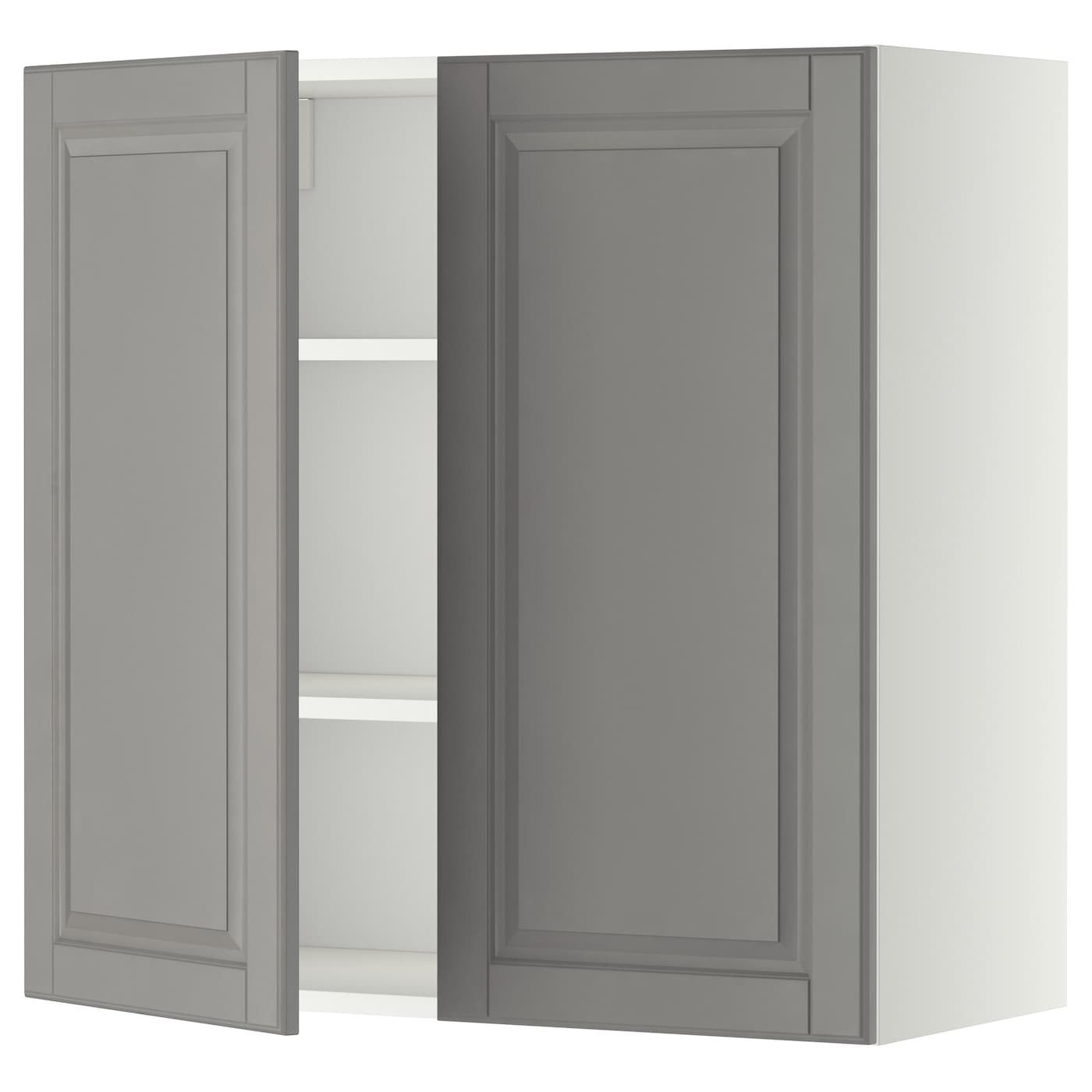 ИКЕА METOD Навісна шафа з полицями / 2 дверцята - білий / Сірий Bodbyn 80x80 см, 094.679.80