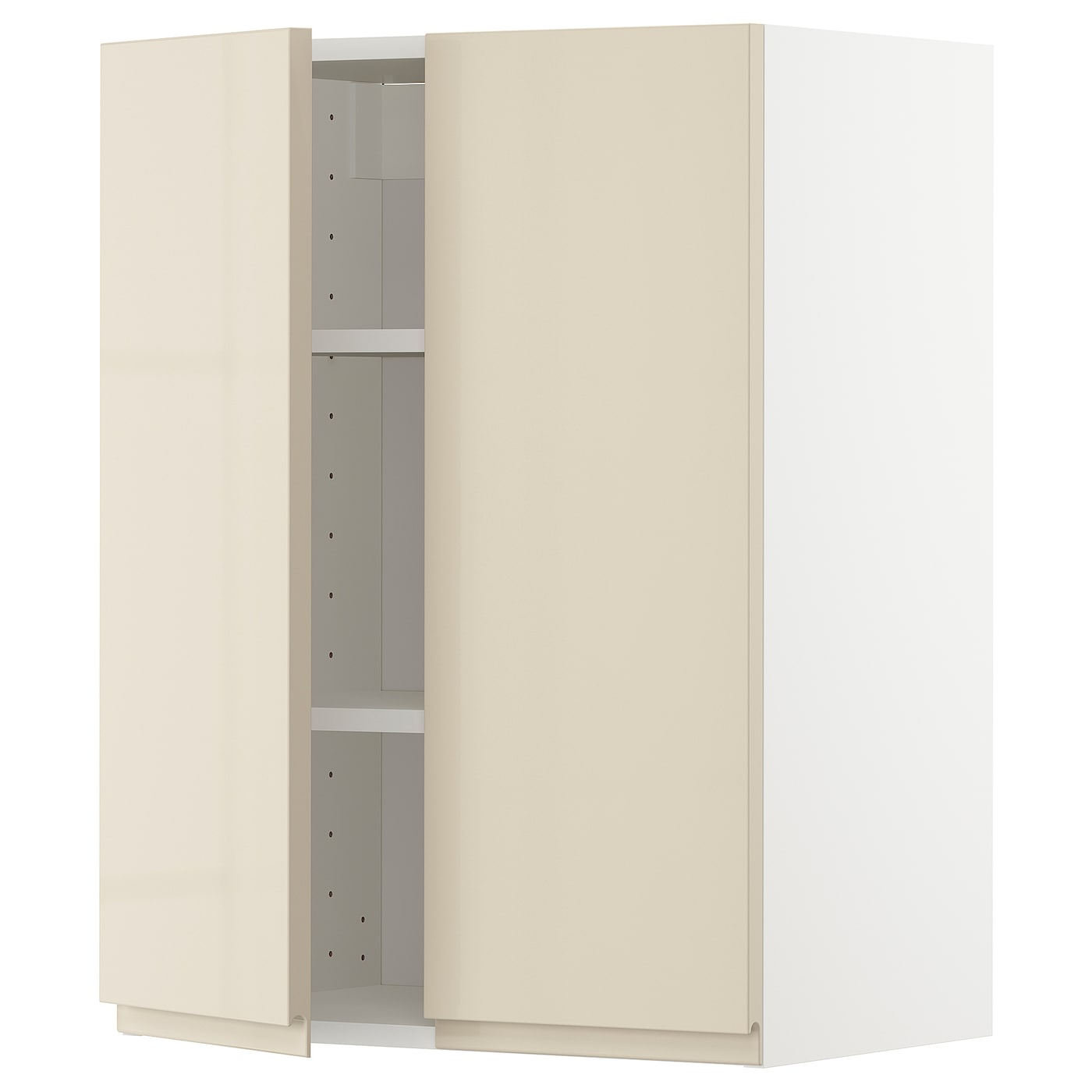 ИКЕА METOD Навісна шафа з полицями / 2 дверцята - білий / Voxtorp глянсовий світло-бежевий 60x80 см, 094.651.65