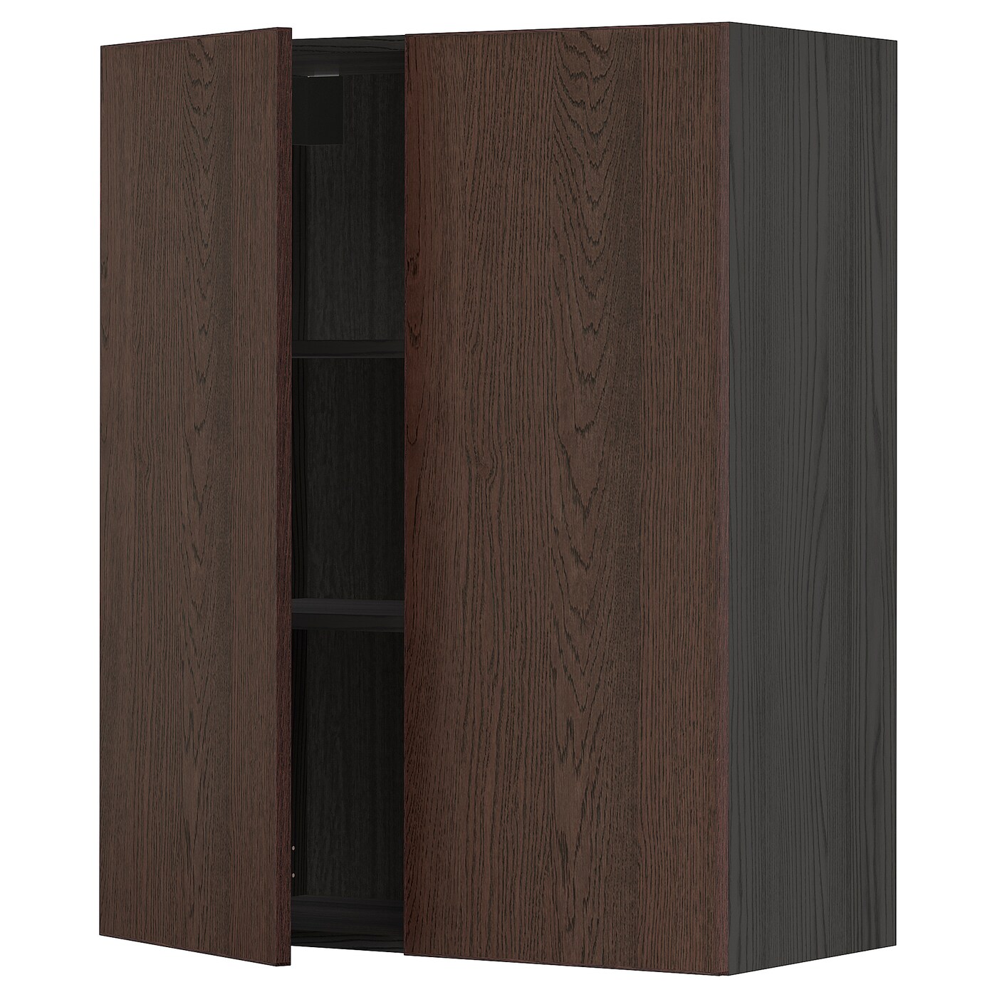 ИКЕА METOD Шафа настінна з полицями / 2 двері - чорний / Sinarp коричневий 80x100 см, 094.590.27