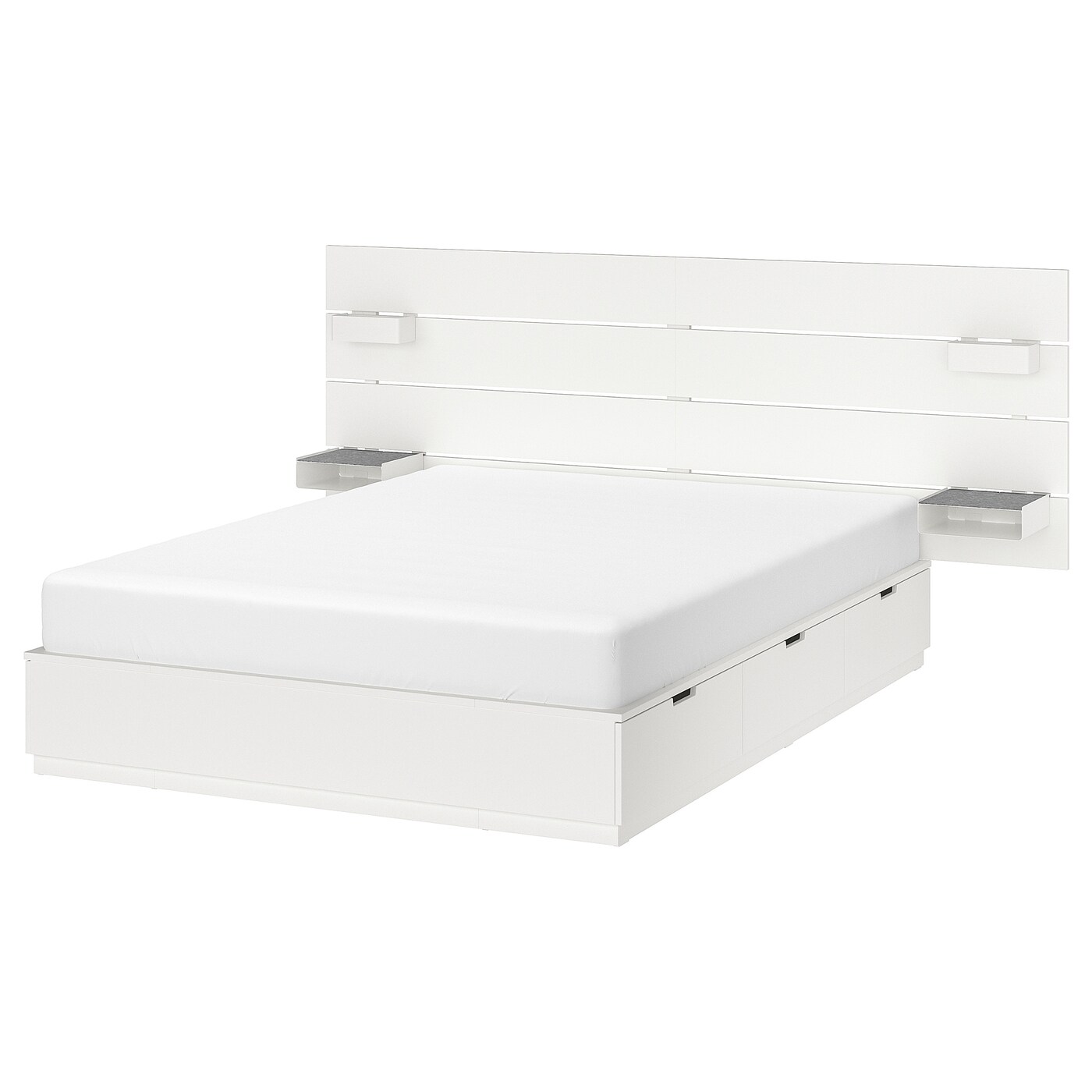 ИКЕА NORDLI Каркас ліжка з ящиком, підголівник - білий, 140x200 см, 092.414.20